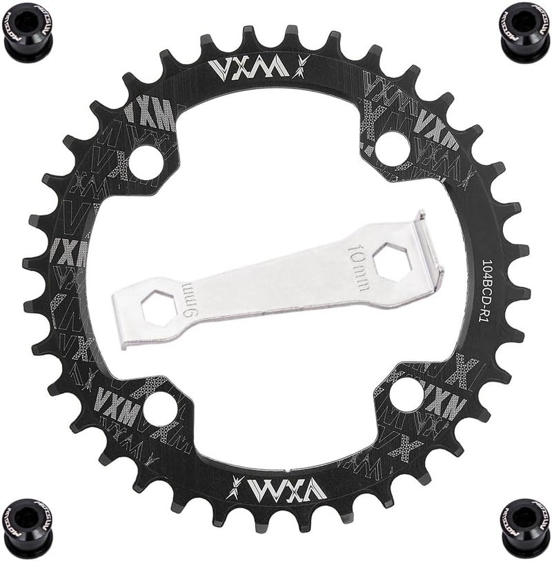 YBEKI 104BCD Chainring - CNC 7075-T6 Aluminum Narrow-Wide Round Chainwheel for MTB/Road Bikes (32-52T) | Compatible with Shimano/SRAM 8-11 Speed | Ultra-Light | Anti-Drop Design (Black/Red) - Image 1